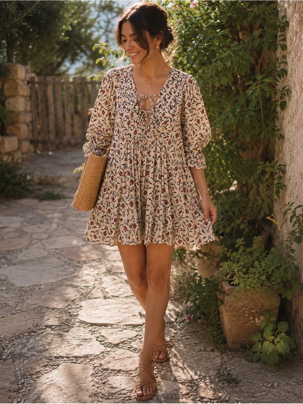 Zara Red and Cream Patterned Mini Dress